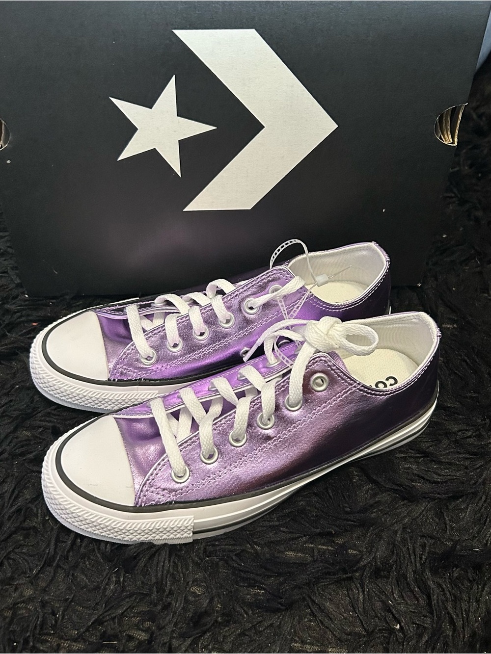 CONVERSE all Star purple metallic lace up shoes sneakers women’s 7.5 new - Picture 6 of 7